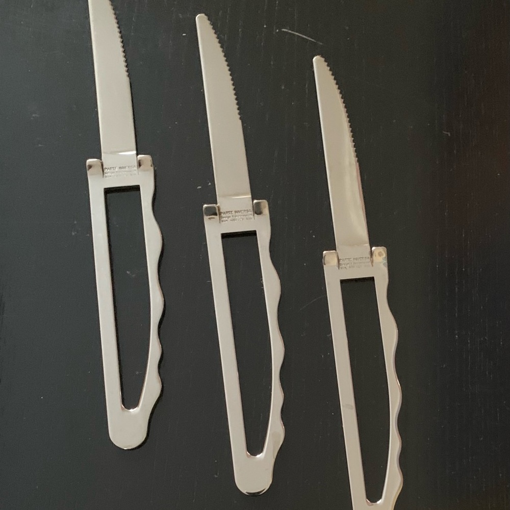 Rare Yaakov Greenvurcel"Positive Negative"StainlessSteel Steak Knives 3sets of 4